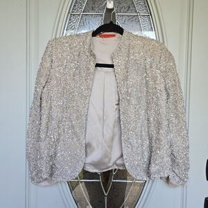 Alice + Olivia Silk Sequin Cropped Blazer